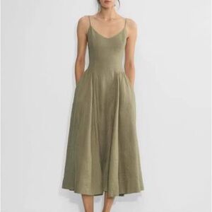 Aritiza Babaton Technique Linen Dress Olive Green Size 10